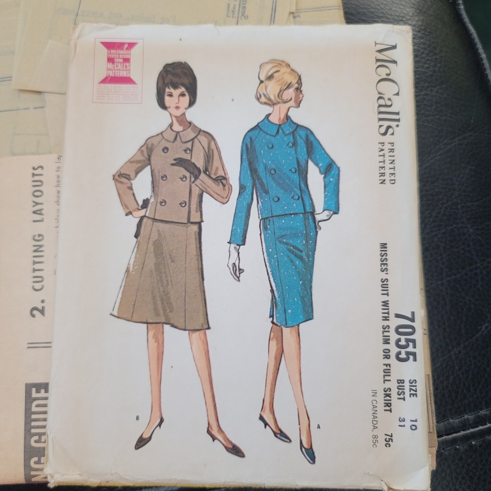 Vintage 1963 McCalls 7055 Sewing Pattern Misses Suit Jacket Skirt Size 10